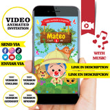 Invitación de cumpleaños animada de Safari Plim Plim: video personalizado