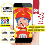 Bombero Plim Plim, video invitación, logotipo y detalles personalizados, invitación de cumpleaños Plim Plim MP4