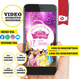 Invitación de cumpleaños animada de princesas Disney: invitación personalizada para fiesta