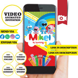 Invitación de video animada de cumpleaños de Color Crew, Goo Goo Gaa Gaa: invitación personalizada para fiesta