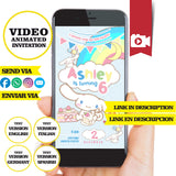 Invitación de cumpleaños animada con rollos de canela kawaii: invitación personalizada