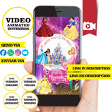 Invitación de cumpleaños animada de princesas Disney: invitación personalizada para fiesta
