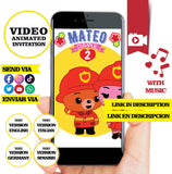 Bombero Plim Plim, video invitación, logotipo y detalles personalizados, invitación de cumpleaños Plim Plim MP4