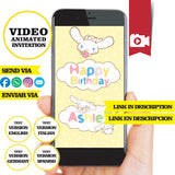 Invitación de cumpleaños animada con rollos de canela kawaii: invitación personalizada
