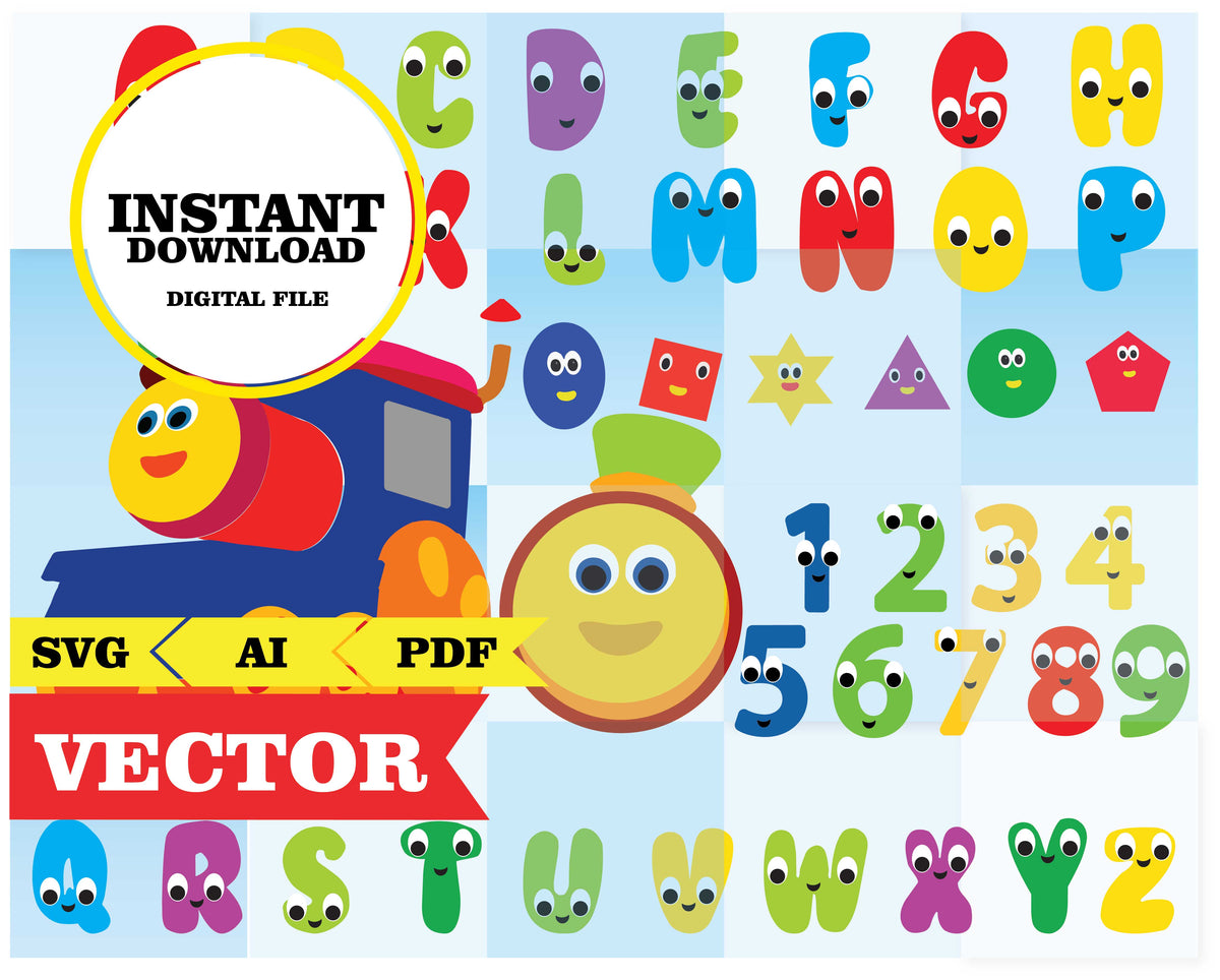 BOB, the train, alphabet clipart, number clipart Phigraphic