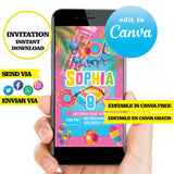 Fiesta en la piscina, plantilla de invitación editable en Canva, descarga digital gratuita, invitación en PDF
