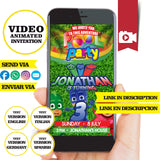 PJ Mask, fiesta en la piscina, video invitación personalizada de Blippi para cumpleaños. Comparte por WhatsApp o Messenger. Entrega en 48 h. ¡Sin impresión, solo diversión digital!