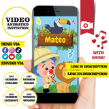 Invitación de cumpleaños animada de Safari Plim Plim: video personalizado