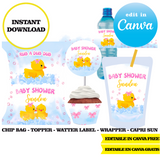 Editable Rubber duck baby shower Party Kit – Canva Templates (Chip Bags, Labels & More)