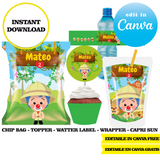 Editable Plim plim safari  Party Kit – Canva Templates (Chip Bags, Labels & More)