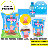 Editable Peppa Pig Party Kit – Canva Templates (Chip Bags, Labels & More)