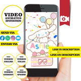 Invitación de cumpleaños animada con rollos de canela kawaii: invitación personalizada