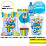 Editable Pororo Party Kit – Canva Templates (Chip Bags, Labels & More)