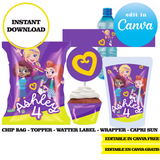 Kit editable para fiesta de Polly Pocket: plantillas de Canva (bolsas de papas fritas, etiquetas y más)