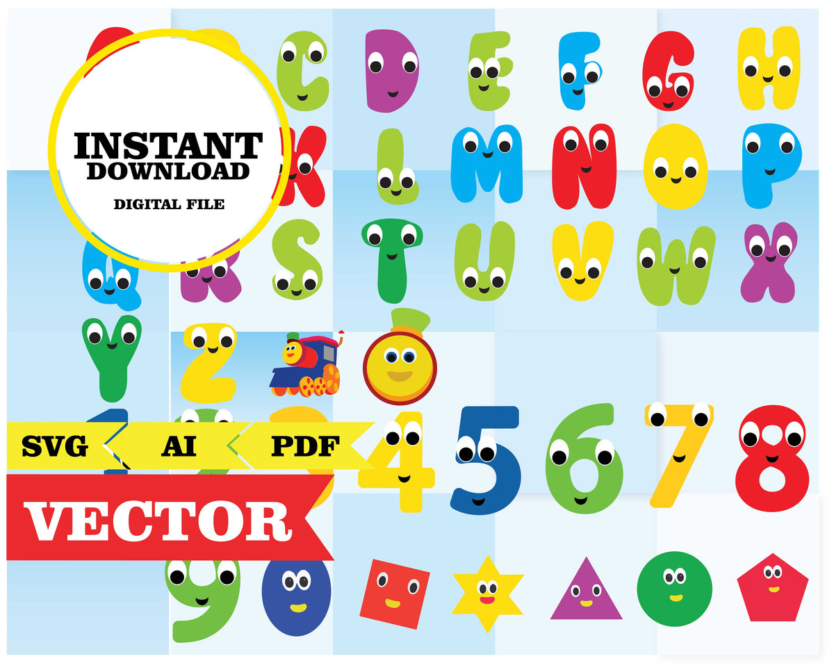 BOB, the train, alphabet clipart, number clipart Phigraphic