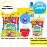 Editable Teletubbies  Party Kit – Canva Templates (Chip Bags, Labels & More)