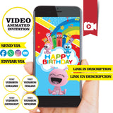 Invitación de video animada de cumpleaños de Color Crew, Goo Goo Gaa Gaa: invitación personalizada para fiesta