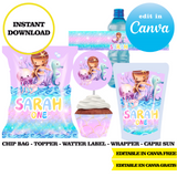 Editable Mermaid tail Party Kit – Canva Templates (Chip Bags, Labels & More)