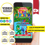 PJ Mask, fiesta en la piscina, video invitación personalizada de Blippi para cumpleaños. Comparte por WhatsApp o Messenger. Entrega en 48 h. ¡Sin impresión, solo diversión digital!