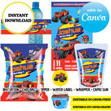 Blaze y los Monster Machines – Plantillas de Canva (bolsas de papas fritas, etiquetas y más)