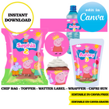 Editable Peppa Pig Party Kit – Canva Templates (Chip Bags, Labels & More)