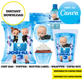 Kit editable para la fiesta del Jefe Bebé: plantillas de Canva (bolsas para papas fritas, etiquetas y más)
