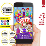 Invitación animada de cumpleaños de Biper y sus amigos: invitación personalizada para fiesta