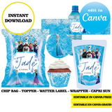 Editable Frozen Party Kit – Canva Templates (Chip Bags, Labels & More)