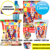 Circo digital Pomni: plantillas de Canva (bolsas para papas fritas, etiquetas y más)