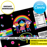 Editable Charlie colorform city Party Kit – Canva Templates (Chip Bags, Labels & More)