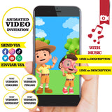 Invitación animada de cumpleaños de Leo, el guardabosques: video personalizado