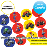 Blaze y los Monster Machines – Plantillas de Canva (bolsas de papas fritas, etiquetas y más)