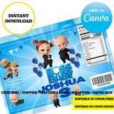 Kit editable para la fiesta del Jefe Bebé: plantillas de Canva (bolsas para papas fritas, etiquetas y más)
