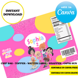 Editable Cleo and cuquin Party Kit – Canva Templates (Chip Bags, Labels & More)