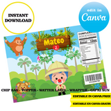 Editable Plim plim safari  Party Kit – Canva Templates (Chip Bags, Labels & More)