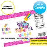Editable My little pony Party Kit – Canva Templates (Chip Bags, Labels & More)