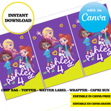 Kit editable para fiesta de Polly Pocket: plantillas de Canva (bolsas de papas fritas, etiquetas y más)