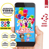 Invitación animada de cumpleaños de Biper y sus amigos: invitación personalizada para fiesta