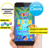 Fiesta en la piscina, plantilla de invitación editable en Canva, descarga digital gratuita, Azul