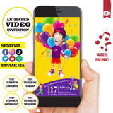 Invitación animada de cumpleaños de Biper y sus amigos: invitación personalizada para fiesta