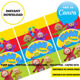 Editable Teletubbies  Party Kit – Canva Templates (Chip Bags, Labels & More)