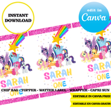 Editable My little pony Party Kit – Canva Templates (Chip Bags, Labels & More)