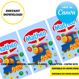 Editable Bob the train Party Kit – Canva Templates (Chip Bags, Labels & More)