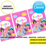 Editable Cleo and cuquin Party Kit – Canva Templates (Chip Bags, Labels & More)