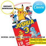 Pokémon, plantilla editable, descarga digital instantánea editable de Canva, bolsa de patatas fritas, adorno, etiqueta