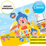 Fiesta en la piscina Plim Plim, Plantillas de Canva, Invitación, Bolsas de papas fritas, Etiquetas, Capri Sun, Adornos