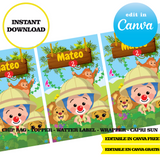 Editable Plim plim safari  Party Kit – Canva Templates (Chip Bags, Labels & More)