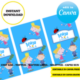 Ben and Holly, editable template, Canva editable instant digital download, chip bag, topper, label, capri sun