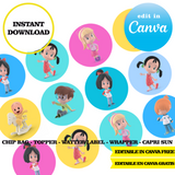 Editable Cleo and cuquin Party Kit – Canva Templates (Chip Bags, Labels & More)