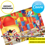 Circo digital Pomni: plantillas de Canva (bolsas para papas fritas, etiquetas y más)